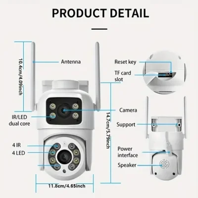 wifi ptz kamera rotirajuća rotirajuća bela kamera sa dva sočiva