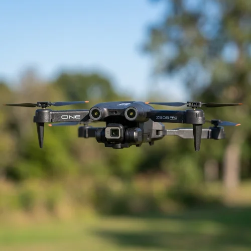 Sklopljen crni dron Z908 pro pored daljinskog upravljača i torbe