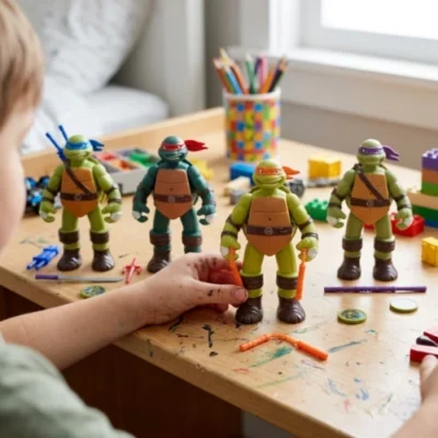 Četiri figure Nindža kornjača sa oružjem u pakovanju