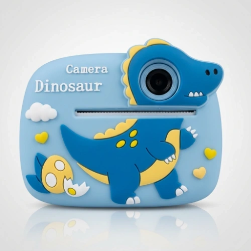 Komplet plavi dinosaurus fotoaparat sa rolnicama papira i kablom