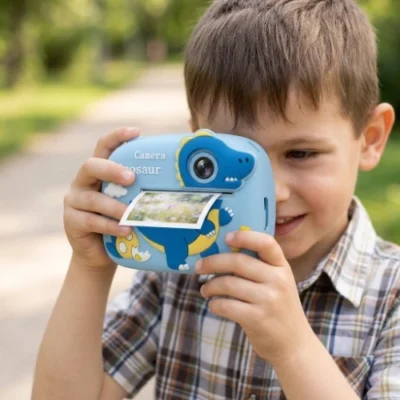 Plavi dinosaurus fotoaparat sa štampačem slika