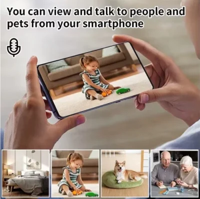 kucna-i-bebi-wifi-kamera-x7-1080p Kućna i bebi WiFi kamera X7 1080P sa bazom i telefonom prikazuje snimanje uživo.