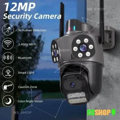 wifi-ip-kamera WiFi kamera sa tri sočiva postavljena na zidu, sa prikazom daljinske kontrole putem mobilnog telefona.