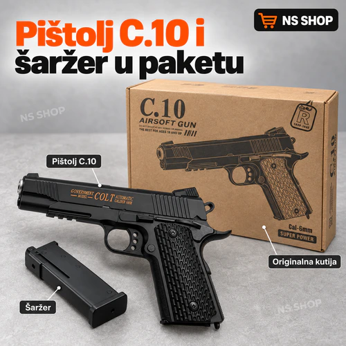 C.10 airsoft pištolj paket - NS Shop C.10 airsoft pištolj, šaržer i originalna kutija - NS Shop