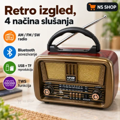 Retro radio NS-8068BT sa AM/FM/SW, Bluetooth, USB/TF i TWS funkcijom