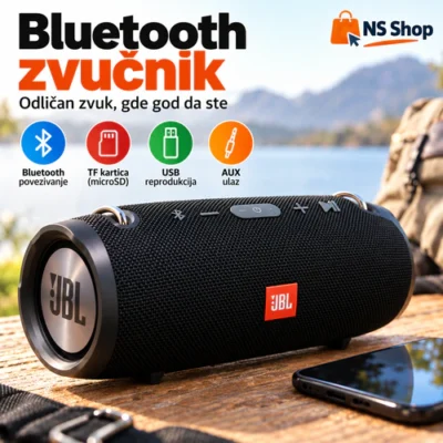 Prenosivi Bluetooth zvučnik sa crnom mrežicom i komandama