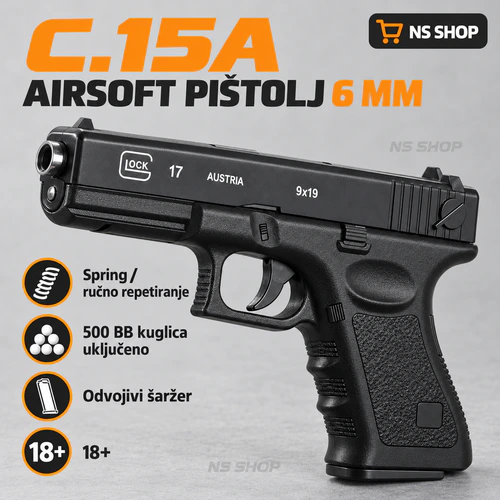 c15a-airsoft-pistolj-main Airsoft pištolj C.15A 6 mm sa spring pogonom i uključenih 500 BB kuglica