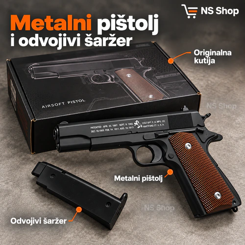 metalni-pistolj-na-kuglice-1911-paket Metalni pištolj na kuglice 1911 stila sa odvojivim šaržerom i originalnom kutijom - NS Shop