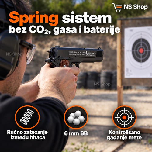 spring-airsoft-pistolj-1911-upotreba Spring airsoft pištolj 1911 stila za kontrolisano gađanje mete - NS Shop